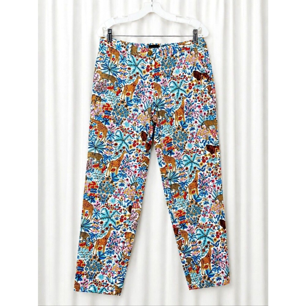 Talbots Safari Animal Floral Print Relaxed Chino Cotton Stretch Ankle Pants